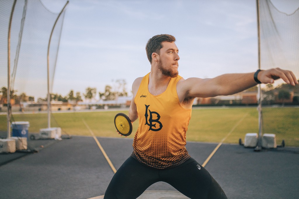 A track and field athlete preparing to throw